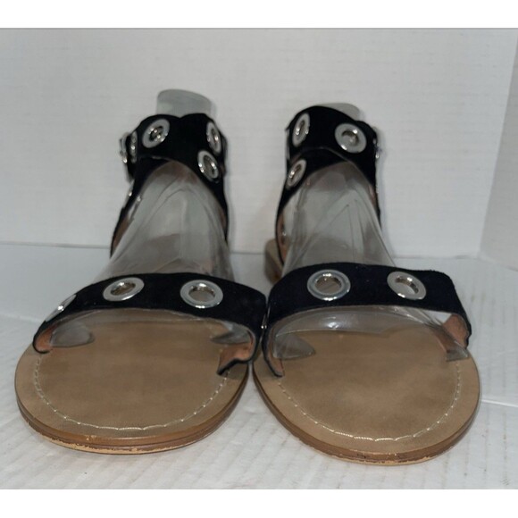 Halogen Sandals Size 12 Black Leather Ankle Strap Grommet Gladiator Flat Casual - Picture 3 of 15
